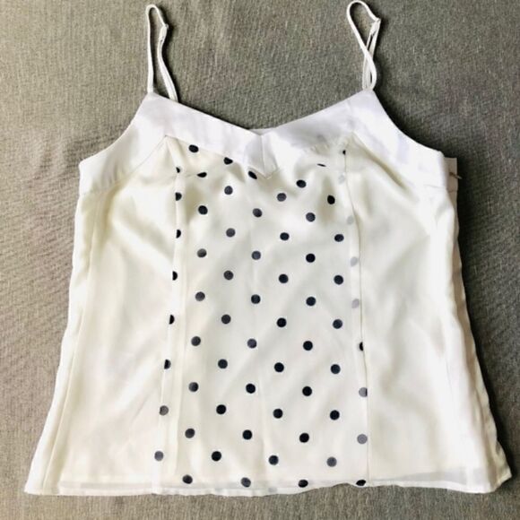 Banana Republic Polka Dot Camisole Ivory Black Sz 2 - Picture 2 of 9